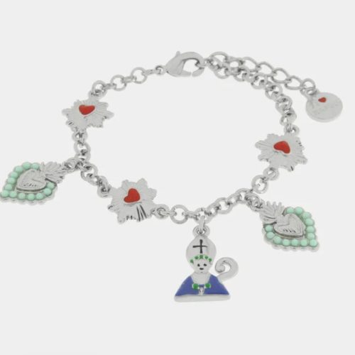 Bracciale in Metallo con San Gennaro cuore verde e cuore sacro