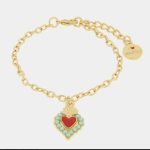 Bracciale in Metallo con cuore rosso e contorno verde