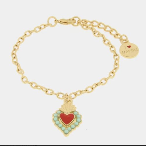 Bracciale in Metallo con cuore rosso e contorno verde