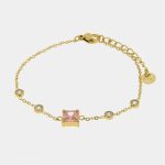Bracciale in Acciaio con cristallo rosa quadrato