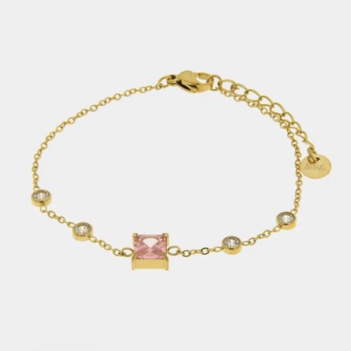 Bracciale in Acciaio con cristallo rosa quadrato