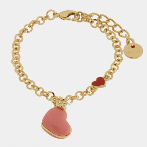 Bracciale in Metallo con cuore rosa e cuore zirconato