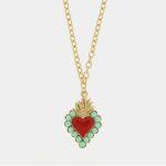 Collana in Metallo con cuore rosso e contorno verde