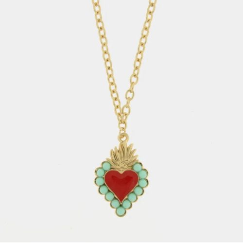 Collana in Metallo con cuore rosso e contorno verde
