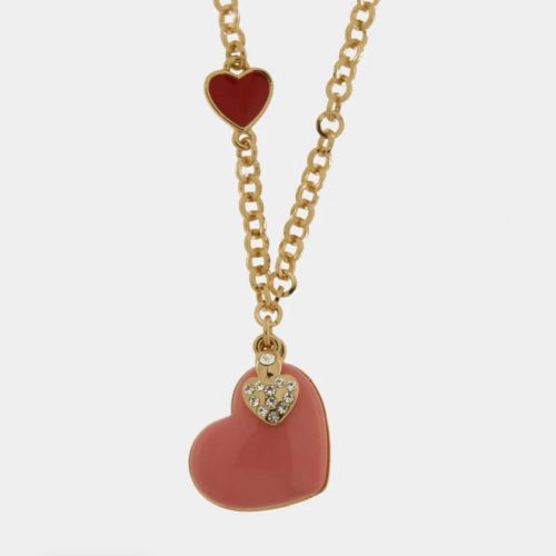 Collana in Metallo con cuore roso e cuore zirconato