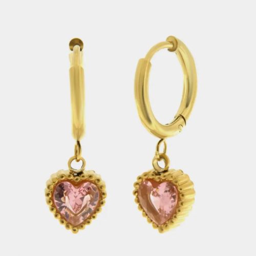 Orecchini in Acciaio cerchio con cuore rosa