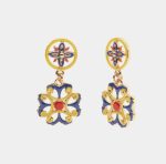Orecchini in Metallo con maiolica a fiore smaltata blu giallo e rosso