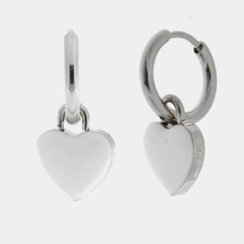 Orecchini in Acciaio cerchio con cuore bianco