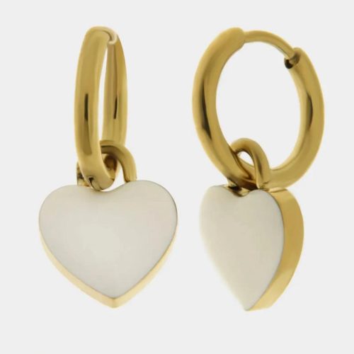 Orecchini in Acciaio cerchio con cuore bianco