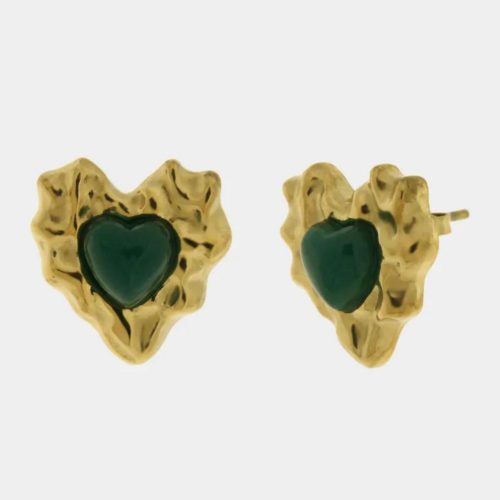 Orecchini in Acciaio cuore con cristallo verde